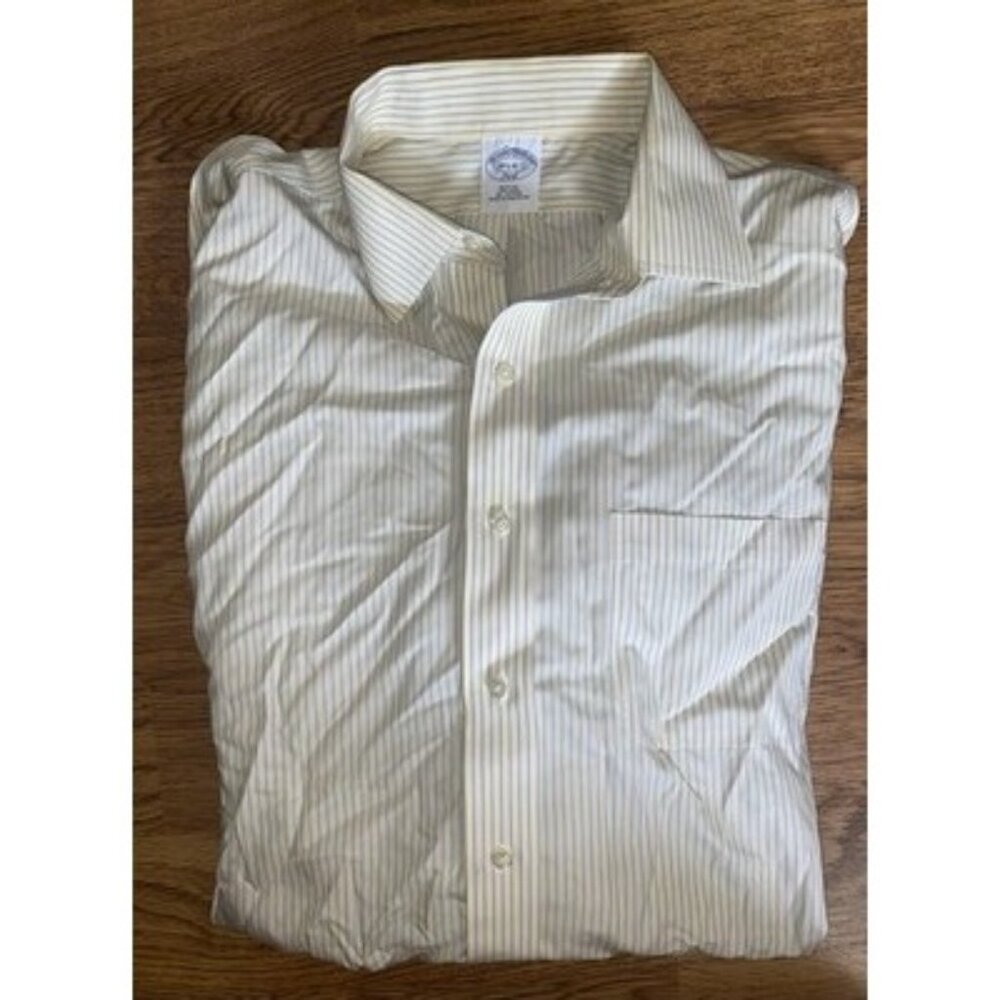 Brooks Brothers 346 Mens Yellow Blue Striped Shirt Size 16.5-36/37